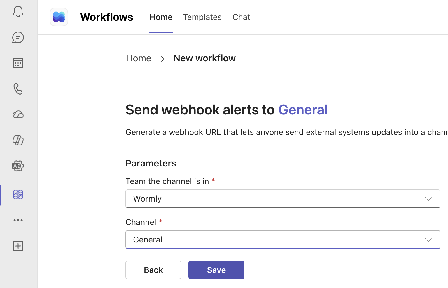 Configure the Teams Workflow - select team and channel