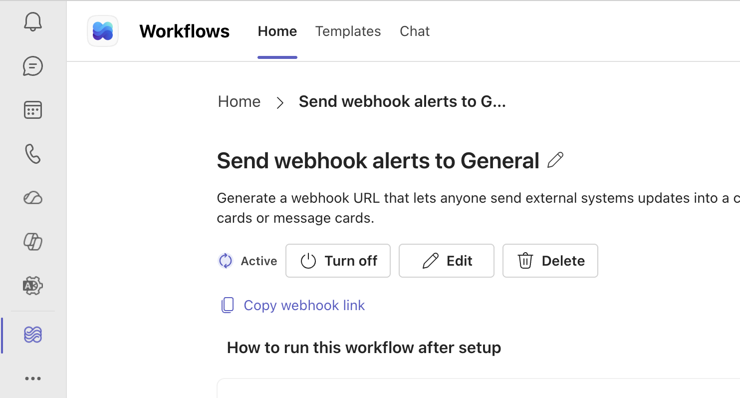 Copy the Teams Workflows webhook URL